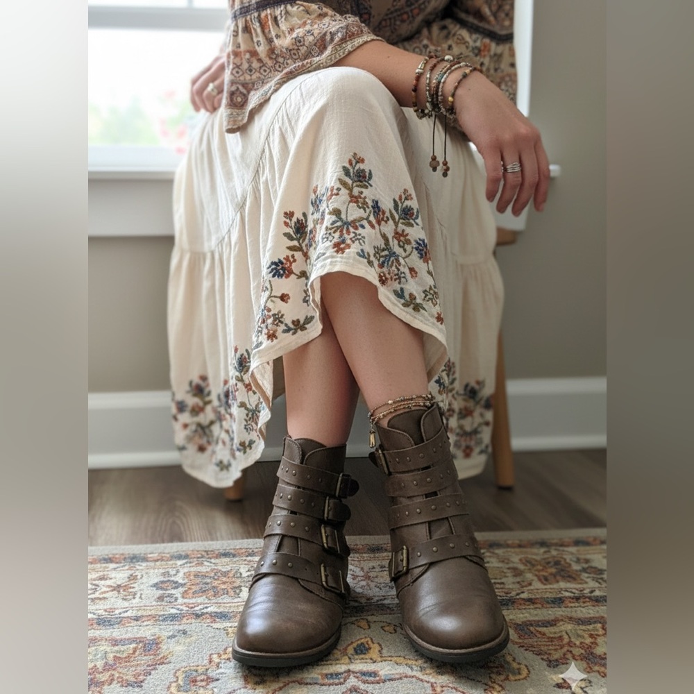 Musse & Cloud Dark Brown Buckle Combat Boots Sz 40